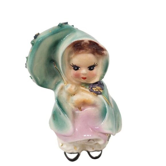 VTG 1953 Josef Originals California April Girl W/ Umbrella Figurine Ceramic RARE - Picture 1 of 11